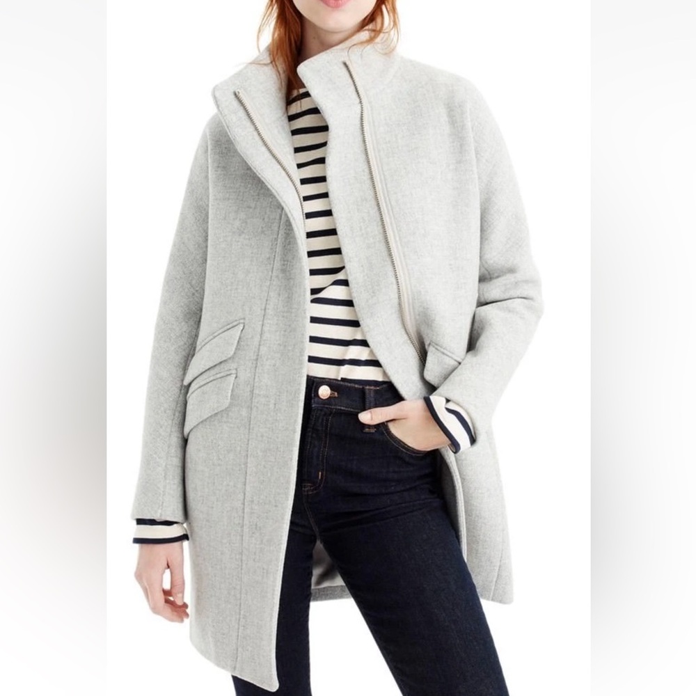 J.CREW Women's 6 Cocoon Light Grey Italian Wool Stadium Cloth Long Full Zip Coat - Picture 5 of 14